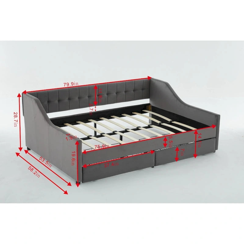 Divano Letto Moderno Imbottito con 2 Cassetti e Struttura in Legno, Strisce Verticali per Salotto di Casa e Ufficio