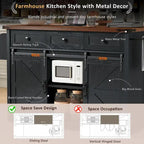 Isola da Cucina Rustica con Presa di Corrente, Isola da Cucina con Mobile Contenitore e 2 Ante Scorrevoli a Stile Barn, Top Ribaltabile e Portaspezie