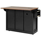 Isola da Cucina Rustica con Presa di Corrente, Isola da Cucina con Mobile Contenitore e 2 Ante Scorrevoli a Stile Barn, Top Ribaltabile e Portaspezie