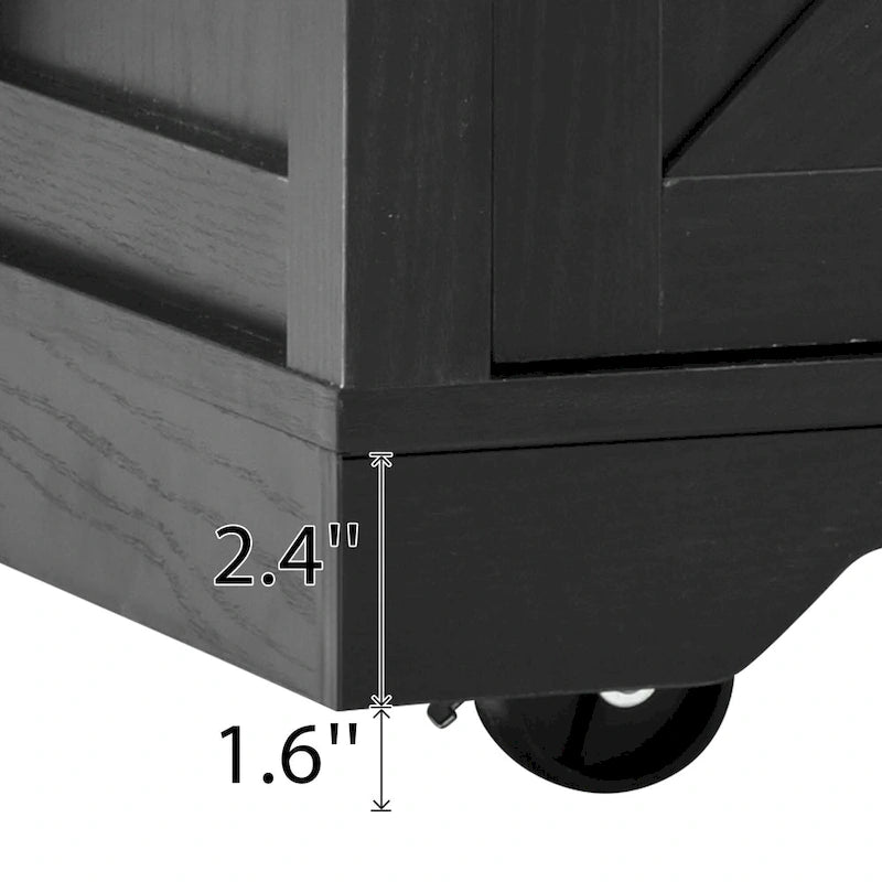 Isola da Cucina Rustica con Presa di Corrente, Isola da Cucina con Mobile Contenitore e 2 Ante Scorrevoli a Stile Barn, Top Ribaltabile e Portaspezie