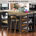 Isola da Cucina in Legno di Gomma da 47 pollici con Tavolo da Pranzo Allungabile, Mensola Portaoggetti Interna, Presa di Corrente, 2 Cassetti, 2 Armadietti