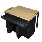 Isola da Cucina in Legno di Gomma da 47 pollici con Tavolo da Pranzo Allungabile, Mensola Portaoggetti Interna, Presa di Corrente, 2 Cassetti, 2 Armadietti