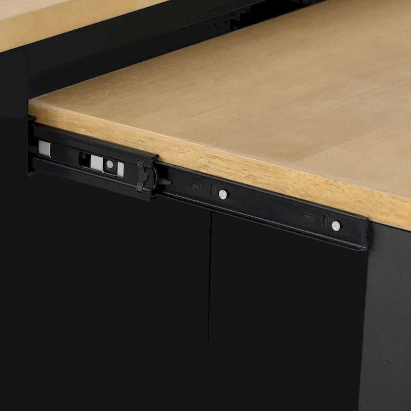 Isola da Cucina in Legno di Gomma da 47 pollici con Tavolo da Pranzo Allungabile, Mensola Portaoggetti Interna, Presa di Corrente, 2 Cassetti, 2 Armadietti