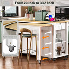 Isola da Cucina in Legno di Gomma da 47 pollici con Tavolo da Pranzo Allungabile, Mensola Portaoggetti Interna, Presa di Corrente, 2 Cassetti, 2 Armadietti