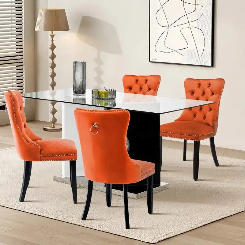 Set di 4 sedie da pranzo imbottite in velluto e legno massello