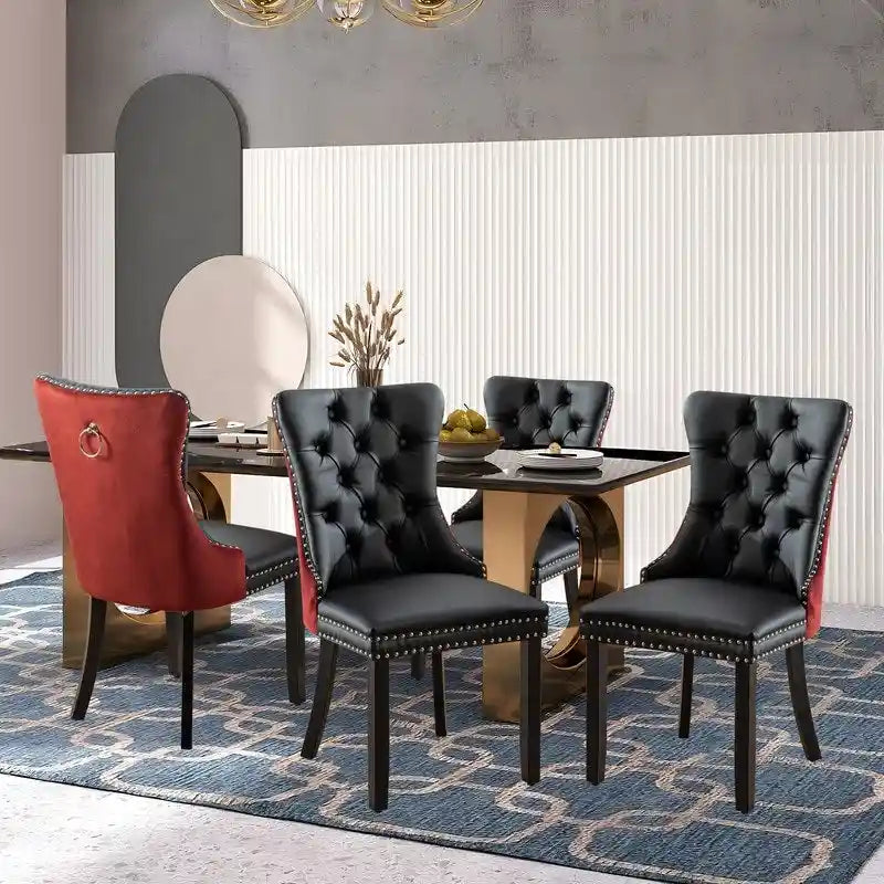 Set di 4 sedie da pranzo imbottite in velluto e legno massello