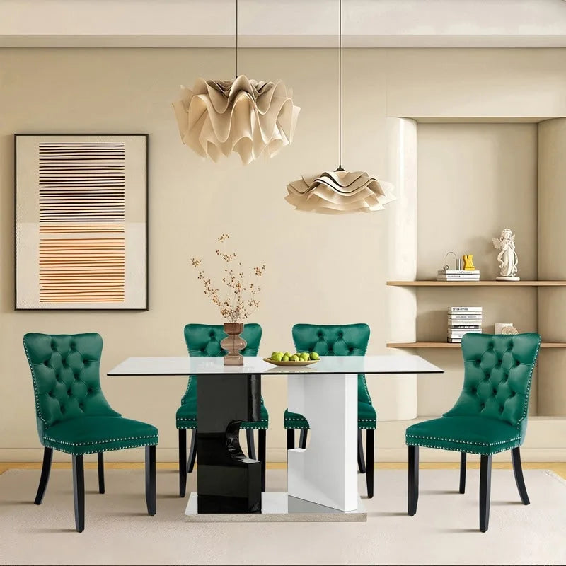 Set di 4 sedie da pranzo imbottite in velluto e legno massello