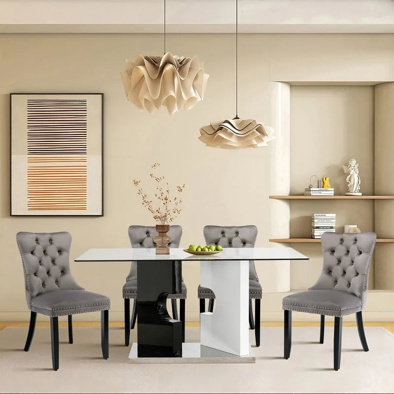 Set di 4 sedie da pranzo imbottite in velluto e legno massello