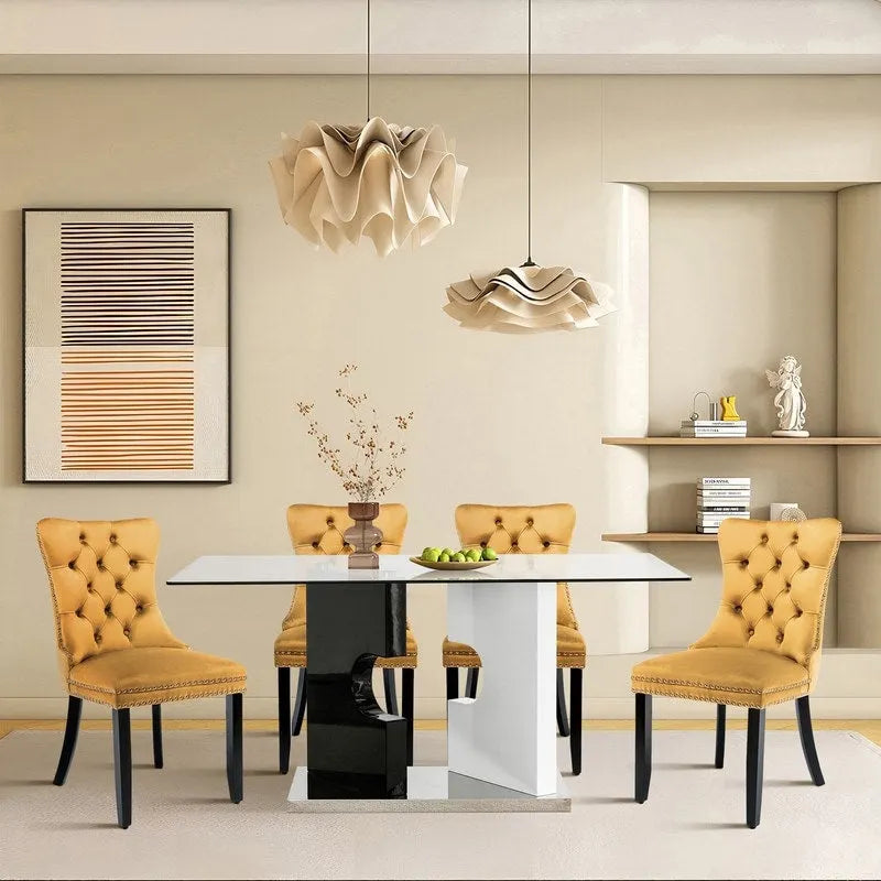 Set di 4 sedie da pranzo imbottite in velluto e legno massello