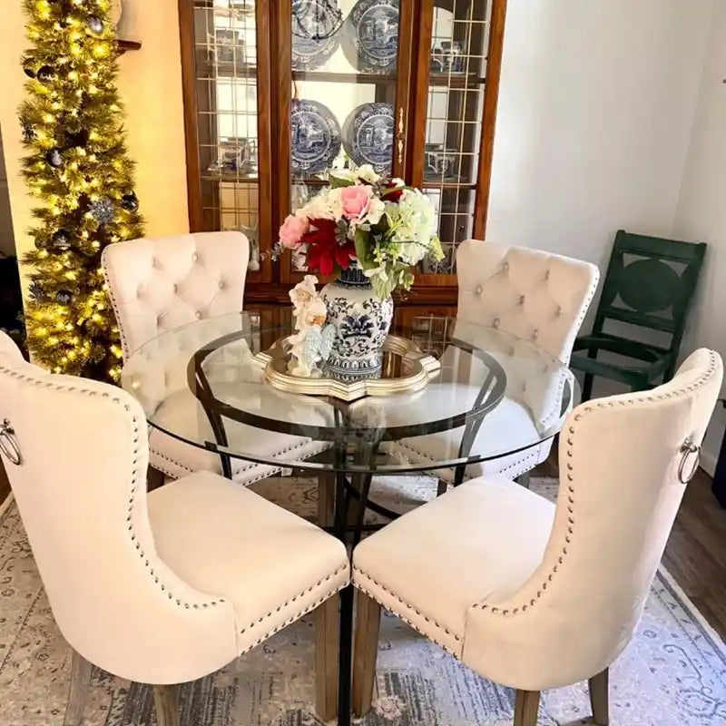 Set di 4 sedie da pranzo imbottite in velluto e legno massello