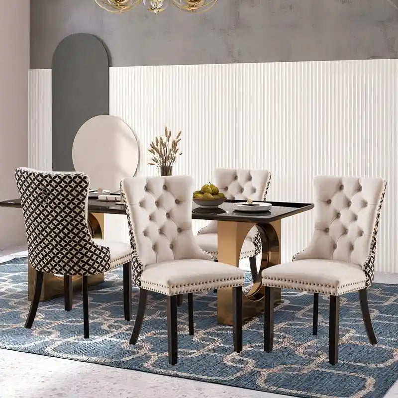 Set di 4 sedie da pranzo imbottite in velluto e legno massello
