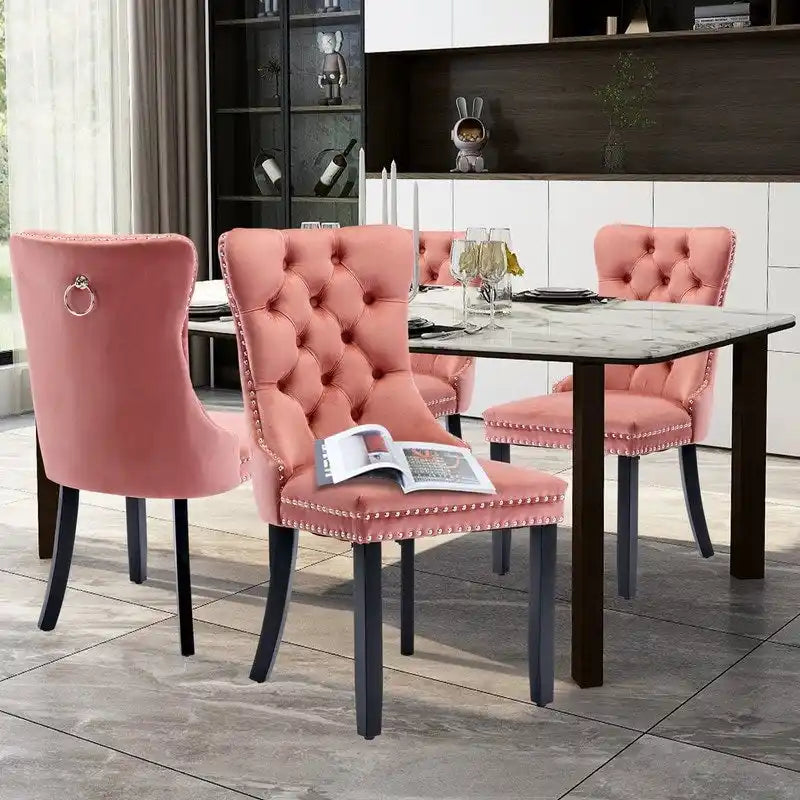 Set di 4 sedie da pranzo imbottite in velluto e legno massello