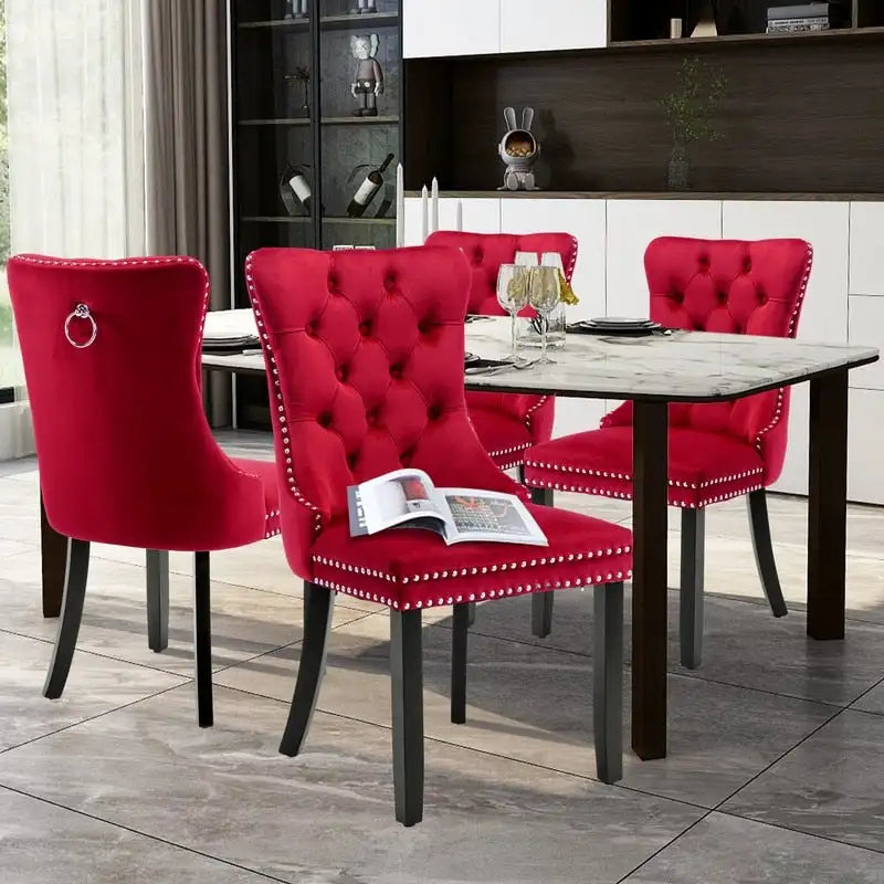 Set di 4 sedie da pranzo imbottite in velluto e legno massello