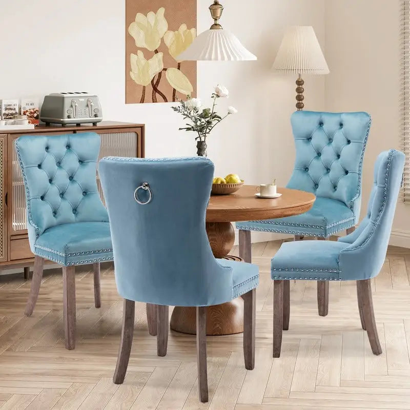 Set di 4 sedie da pranzo imbottite in velluto e legno massello