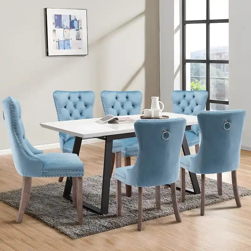 Set di 4 sedie da pranzo imbottite in velluto e legno massello