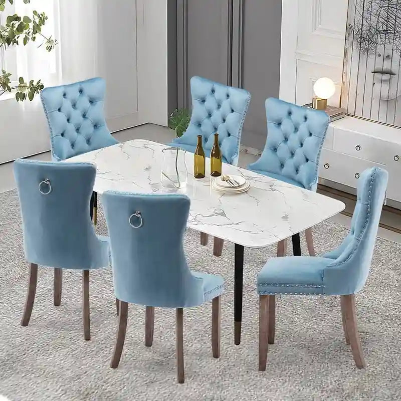 Set di 4 sedie da pranzo imbottite in velluto e legno massello