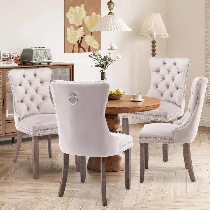 Set di 4 sedie da pranzo imbottite in velluto e legno massello