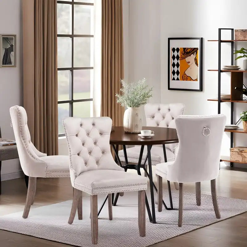 Set di 4 sedie da pranzo imbottite in velluto e legno massello