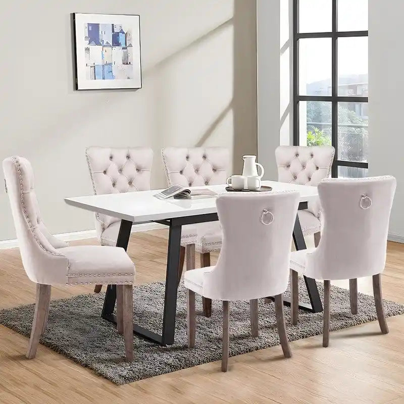 Set di 4 sedie da pranzo imbottite in velluto e legno massello
