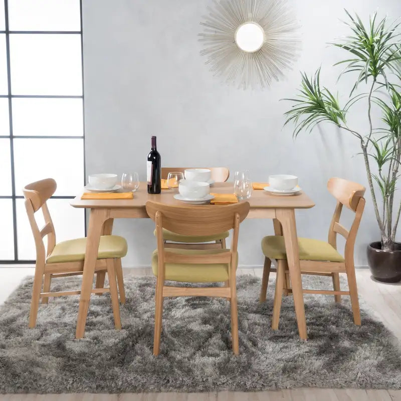 Set da pranzo rettangolare a 5 pezzi in legno di gomma e tessuto