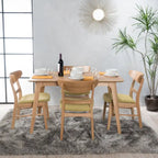 Set da pranzo rettangolare a 5 pezzi in legno di gomma e tessuto