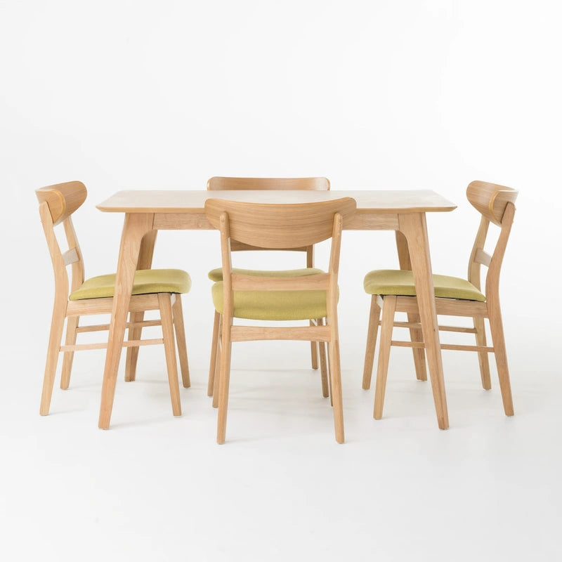 Set da pranzo rettangolare a 5 pezzi in legno di gomma e tessuto
