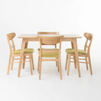 Set da pranzo rettangolare a 5 pezzi in legno di gomma e tessuto