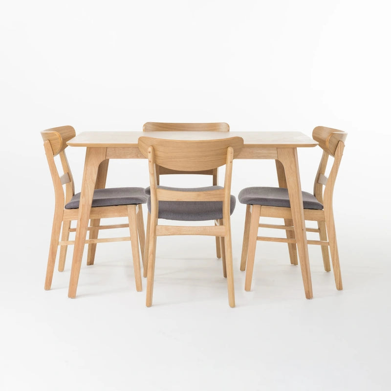 Set da pranzo rettangolare a 5 pezzi in legno di gomma e tessuto
