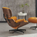 Poltrona girevole alta schienale Mid-century Modern in PU con pouf per soggiorno e camera da letto