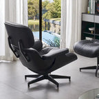 Poltrona girevole alta schienale Mid-century Modern in PU con pouf per soggiorno e camera da letto