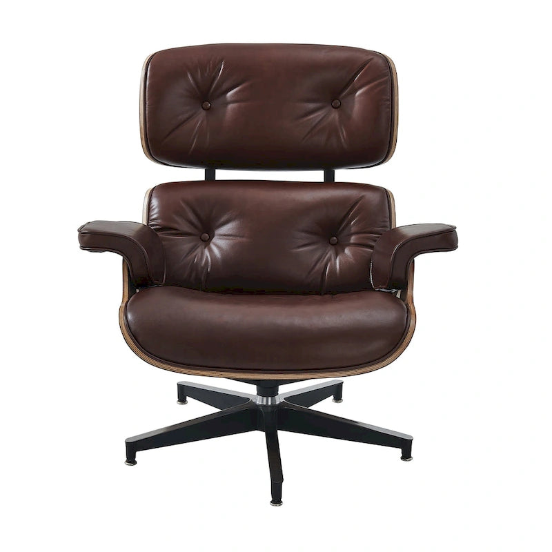 Poltrona girevole alta schienale Mid-century Modern in PU con pouf per soggiorno e camera da letto
