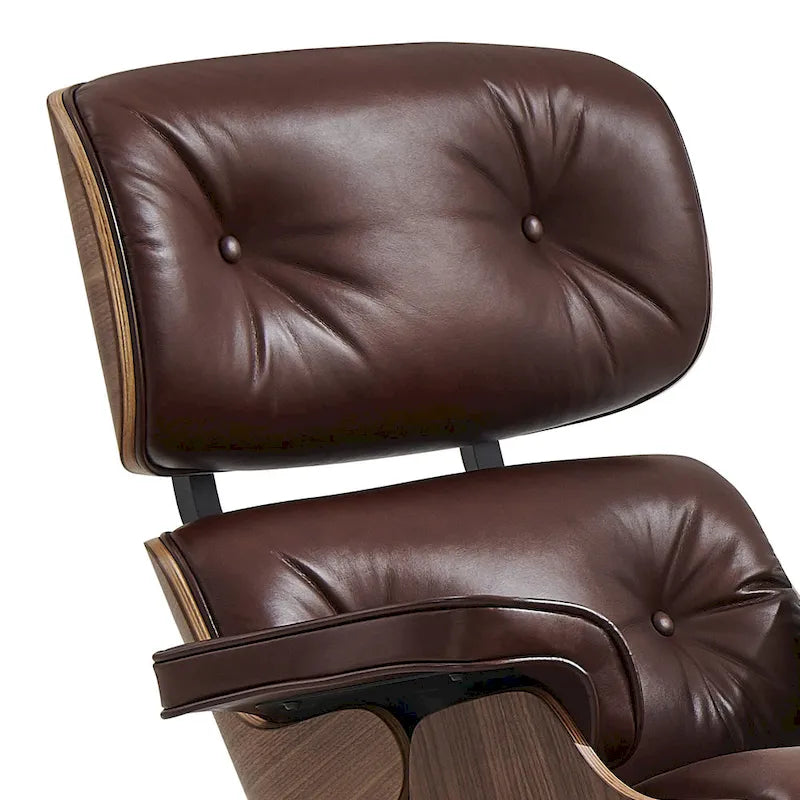 Poltrona girevole alta schienale Mid-century Modern in PU con pouf per soggiorno e camera da letto