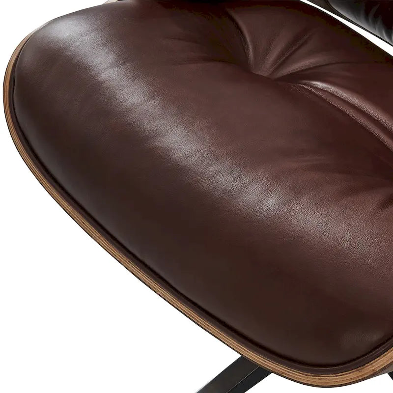 Poltrona girevole alta schienale Mid-century Modern in PU con pouf per soggiorno e camera da letto