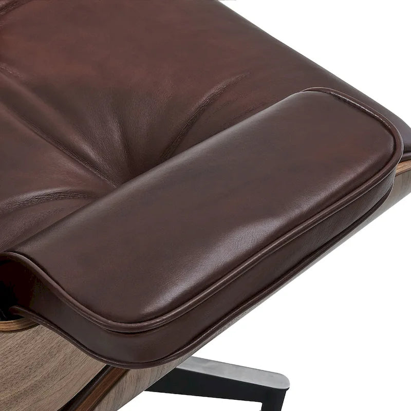 Poltrona girevole alta schienale Mid-century Modern in PU con pouf per soggiorno e camera da letto