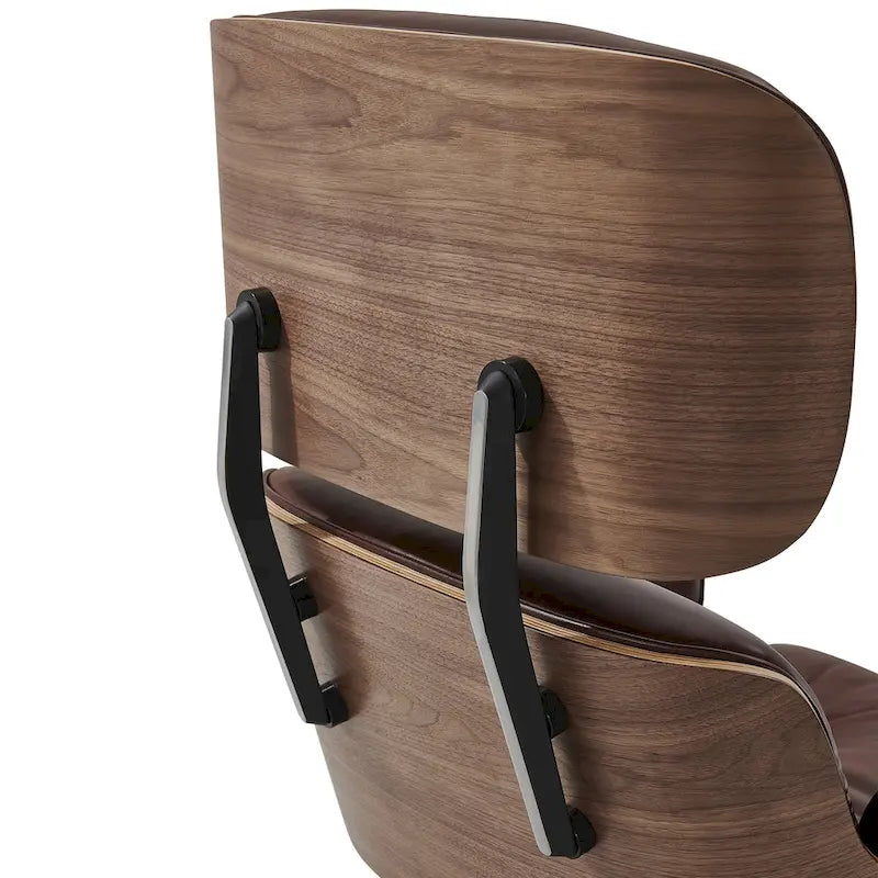 Poltrona girevole alta schienale Mid-century Modern in PU con pouf per soggiorno e camera da letto