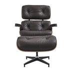 Poltrona girevole alta schienale Mid-century Modern in PU con pouf per soggiorno e camera da letto