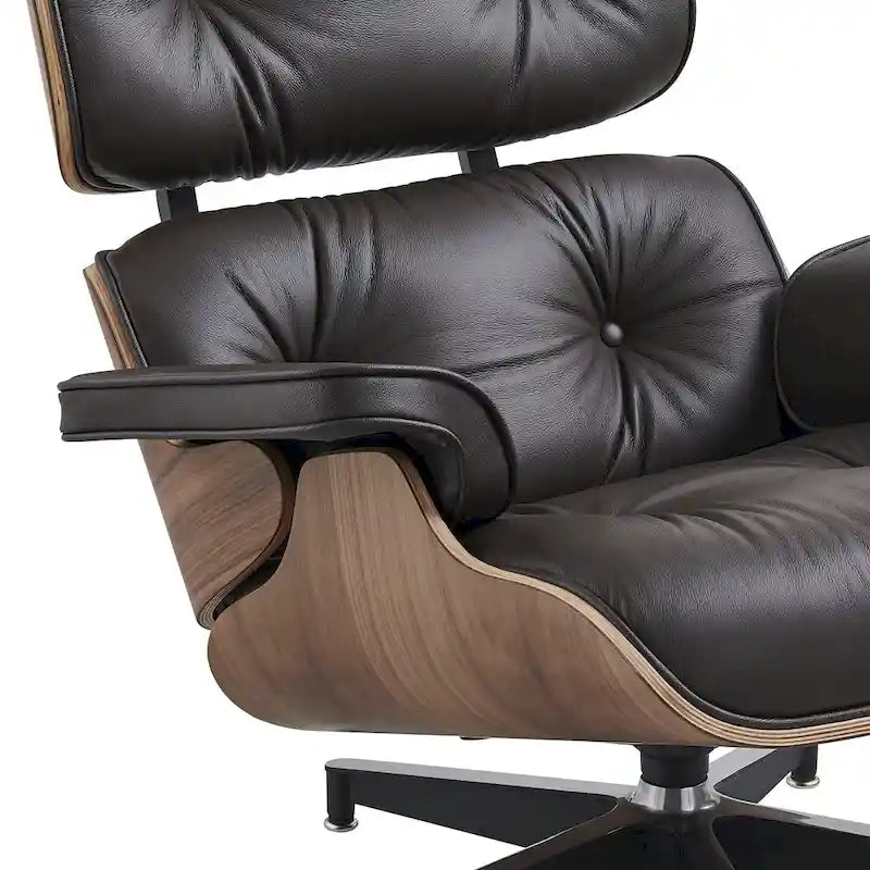 Poltrona girevole alta schienale Mid-century Modern in PU con pouf per soggiorno e camera da letto
