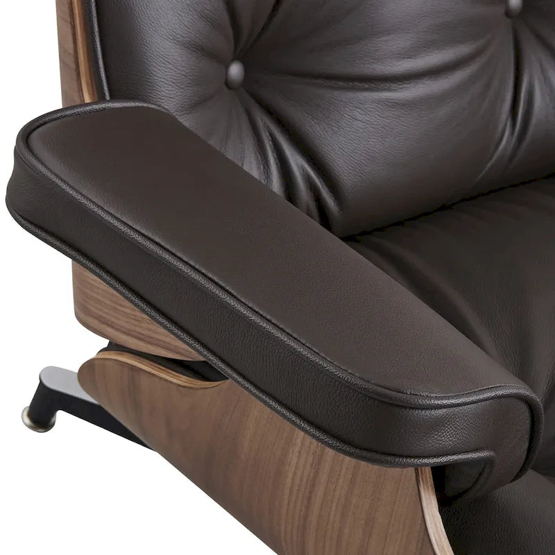 Poltrona girevole alta schienale Mid-century Modern in PU con pouf per soggiorno e camera da letto
