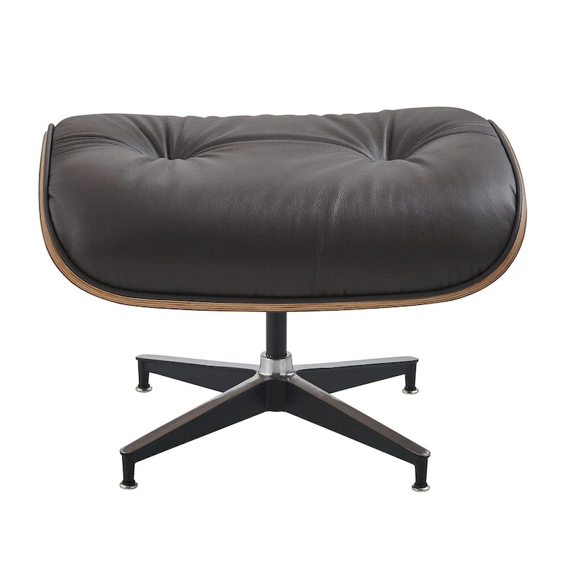 Poltrona girevole alta schienale Mid-century Modern in PU con pouf per soggiorno e camera da letto