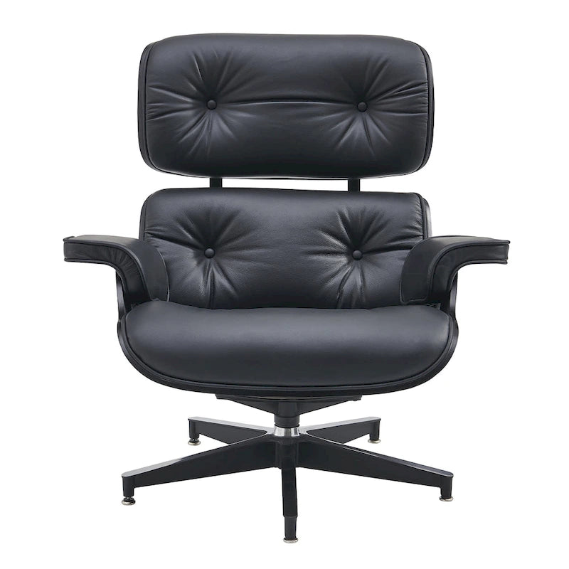 Poltrona girevole alta schienale Mid-century Modern in PU con pouf per soggiorno e camera da letto