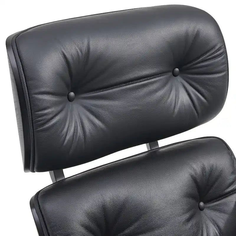 Poltrona girevole alta schienale Mid-century Modern in PU con pouf per soggiorno e camera da letto
