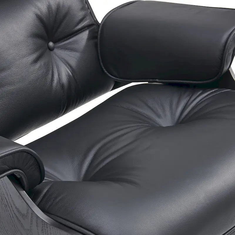 Poltrona girevole alta schienale Mid-century Modern in PU con pouf per soggiorno e camera da letto