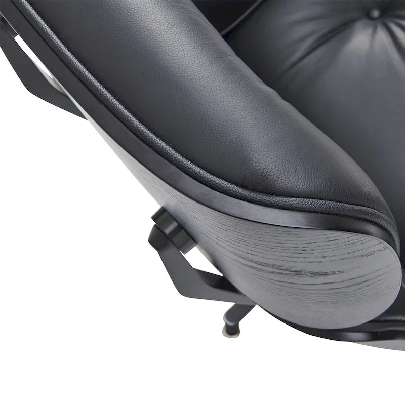 Poltrona girevole alta schienale Mid-century Modern in PU con pouf per soggiorno e camera da letto