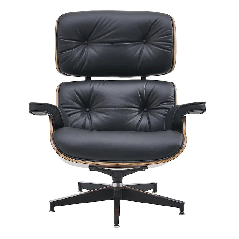Poltrona girevole alta schienale Mid-century Modern in PU con pouf per soggiorno e camera da letto
