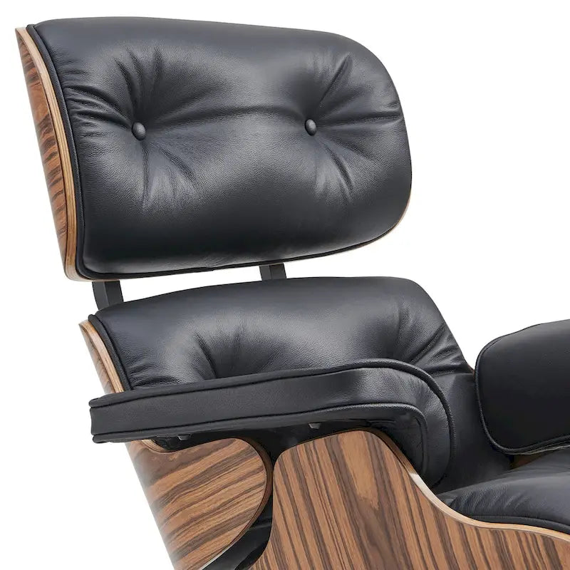 Poltrona girevole alta schienale Mid-century Modern in PU con pouf per soggiorno e camera da letto