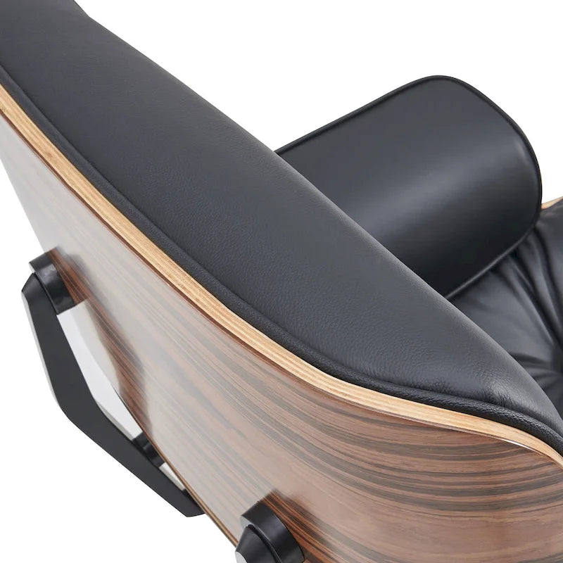 Poltrona girevole alta schienale Mid-century Modern in PU con pouf per soggiorno e camera da letto