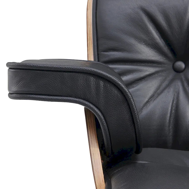 Poltrona girevole alta schienale Mid-century Modern in PU con pouf per soggiorno e camera da letto