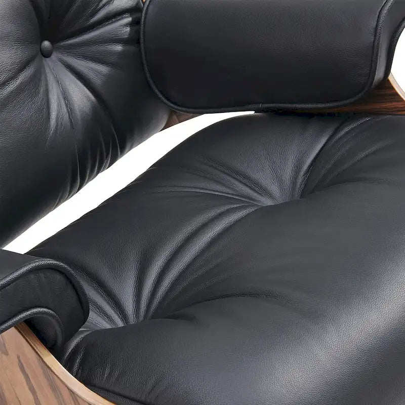 Poltrona girevole alta schienale Mid-century Modern in PU con pouf per soggiorno e camera da letto