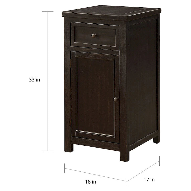 Tavolino laterale vintage in legno massello con 1 cassetto, 45 cm