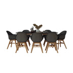 Set da pranzo di 9 pezzi in legno di eucalipto con cuscini